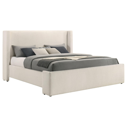 Coffey Eastern King Boucle Upholstered Wingback Platform Bed White
