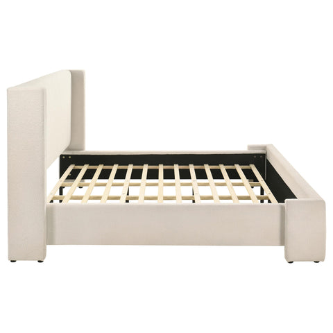 Coffey Eastern King Boucle Upholstered Wingback Platform Bed White