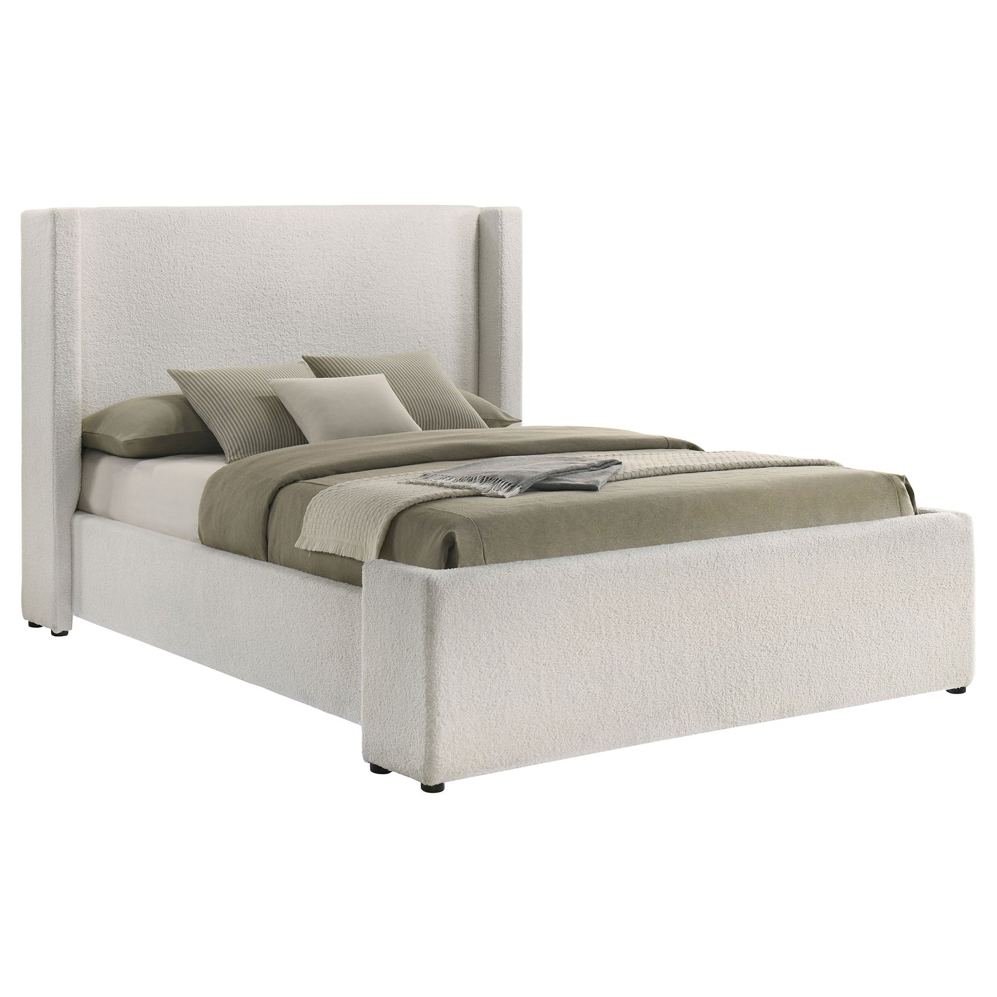 venera boucle upholstered eastern king wingback platform bed white