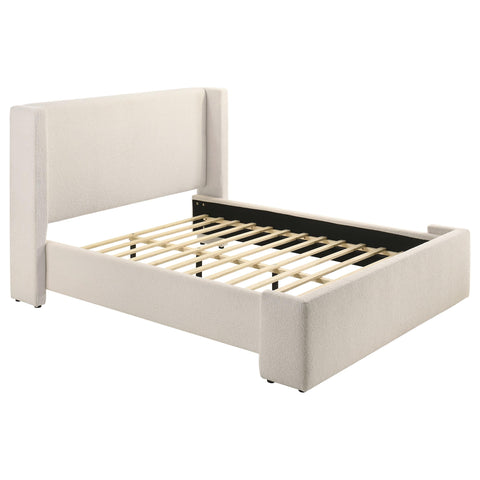 Coffey Queen Boucle Upholstered Wingback Platform Bed White
