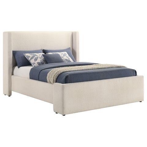 Coffey Queen Boucle Upholstered Wingback Platform Bed White