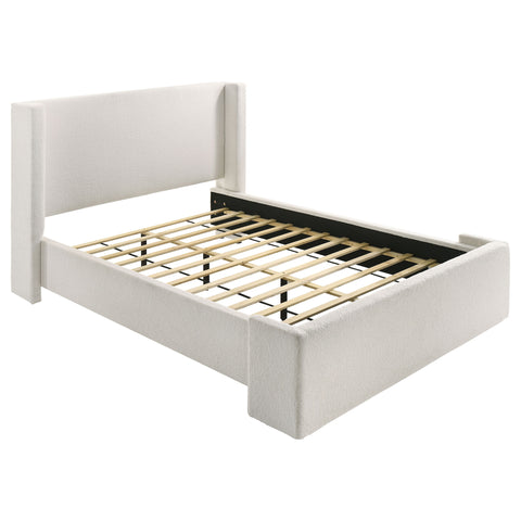 Aureo Boucle Upholstered Queen Wingback Bed WhiteWhite