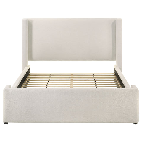 Aureo Boucle Upholstered Queen Wingback Bed WhiteWhite