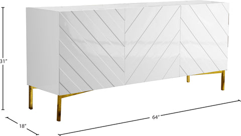 Sloane White Lacquer Finish And Stainless Steel Sideboard / Buffet, 1 Piece