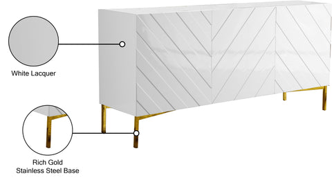 Sloane White Lacquer Finish And Stainless Steel Sideboard / Buffet, 1 Piece
