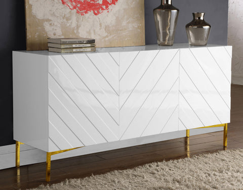 Sloane White Lacquer Finish And Stainless Steel Sideboard / Buffet, 1 Piece
