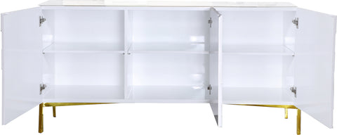 Sloane White Lacquer Finish And Stainless Steel Sideboard / Buffet, 1 Piece