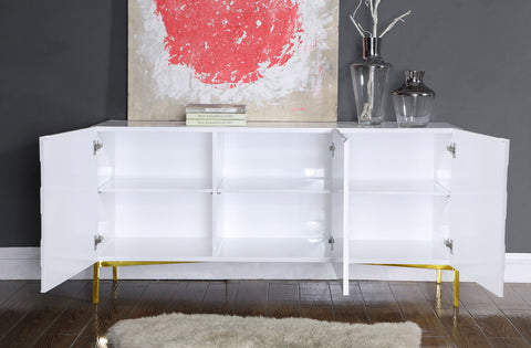 Sloane White Lacquer Finish And Stainless Steel Sideboard / Buffet, 1 Piece
