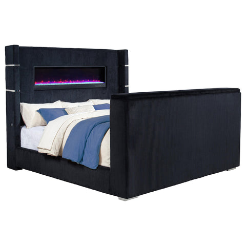 Reston Eastern King Flame Visualizer Wingback TV Bed Black