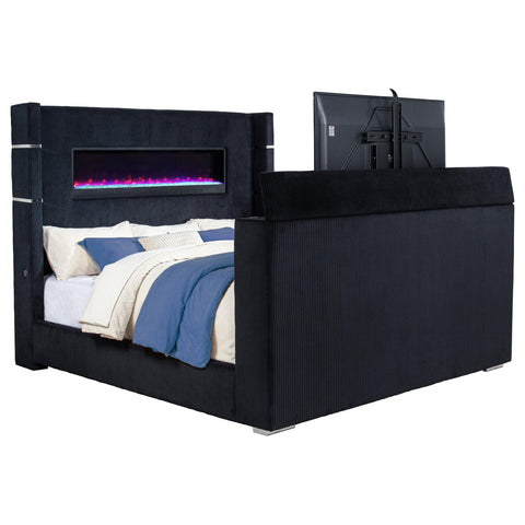 Reston Eastern King Flame Visualizer Wingback TV Bed Black