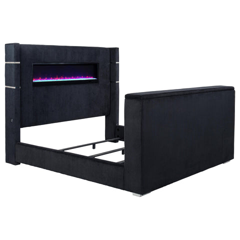 Reston Eastern King Flame Visualizer Wingback TV Bed Black