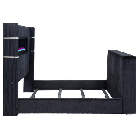 Reston Eastern King Flame Visualizer Wingback TV Bed Black
