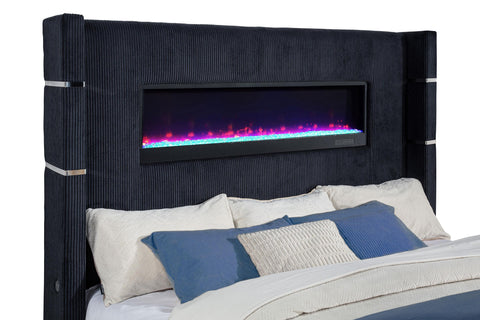 Reston Eastern King Flame Visualizer Wingback TV Bed Black