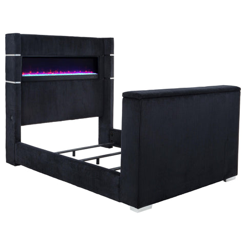 Reston Queen Flame Visualizer Wingback TV Bed Black