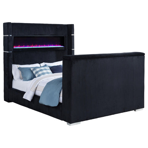 Reston Queen Flame Visualizer Wingback TV Bed Black
