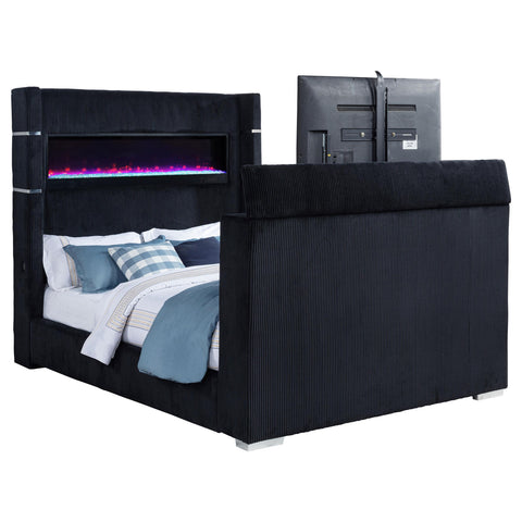 Reston Queen Flame Visualizer Wingback TV Bed Black
