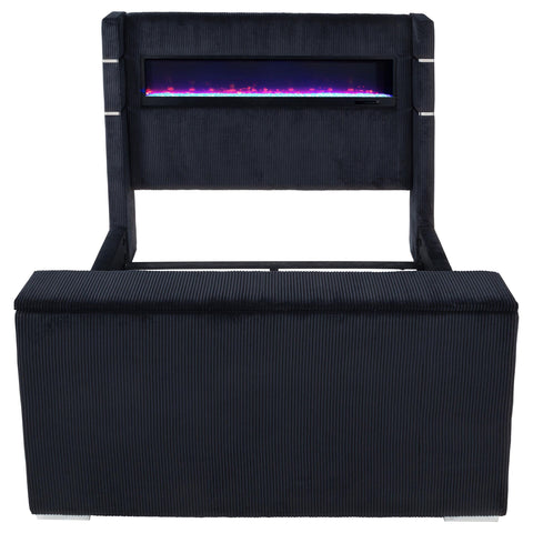 Reston Queen Flame Visualizer Wingback TV Bed Black