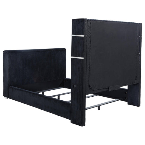Reston Queen Flame Visualizer Wingback TV Bed Black
