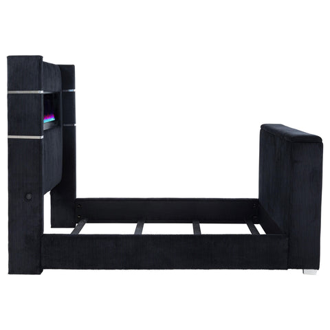 Reston Queen Flame Visualizer Wingback TV Bed Black