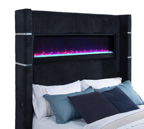 Reston Queen Flame Visualizer Wingback TV Bed Black