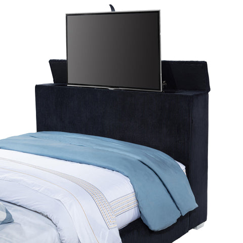 Reston Queen Flame Visualizer Wingback TV Bed Black