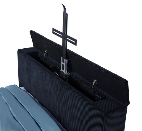 Reston Queen Flame Visualizer Wingback TV Bed Black