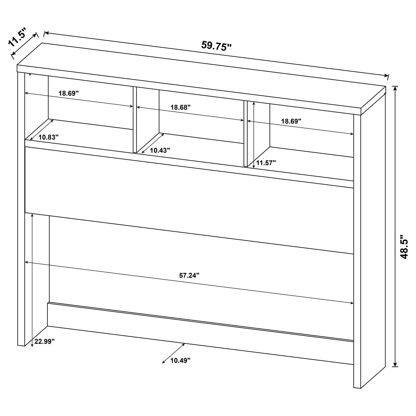 elena 49-inch queen bookcase headboard dark pine