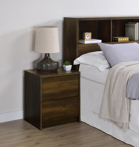 Elena 2-drawer Nightstand LED Lights and USB Dark Pine