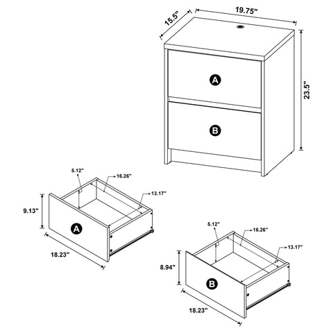 Elena 2-drawer Nightstand LED Lights and USB Dark Pine