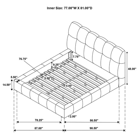 Eason 48-inch Upholstered Eastern King Platform Bed Grey
