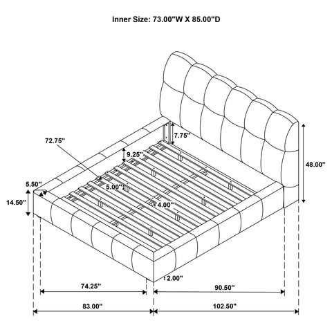Eason 48-inch Upholstered California King Platform Bed Grey