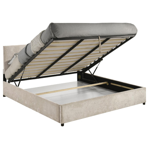 Dyer Upholstered Eastern King Lift-Top Storage Platform Bed Beige