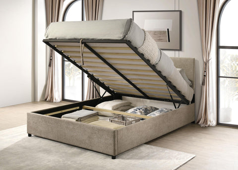 Dyer Upholstered Queen Lift-Top Storage Platform Bed Tan