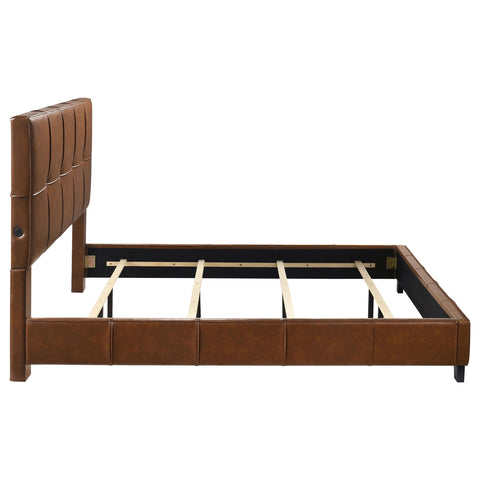 Booker Eastern King Leatherette Upholstered Panel Bed Brown