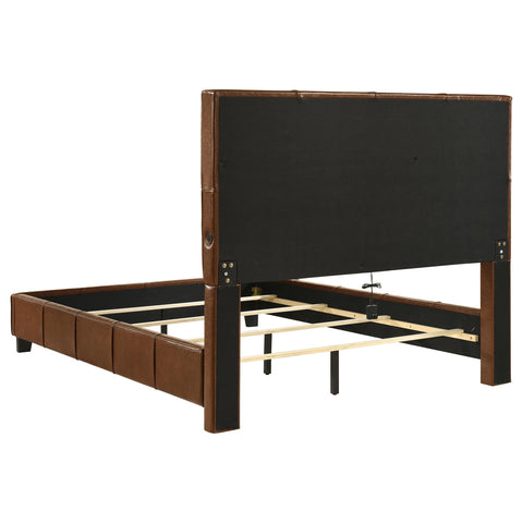 Booker Queen Leatherette Upholstered Panel Bed Brown
