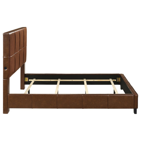 Booker Queen Leatherette Upholstered Panel Bed Brown