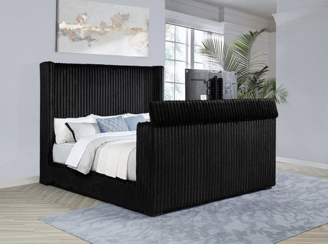 Mallory Upholstered Eastern King Wingback TV Bed Black