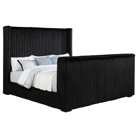 Mallory Upholstered Eastern King Wingback TV Bed Black