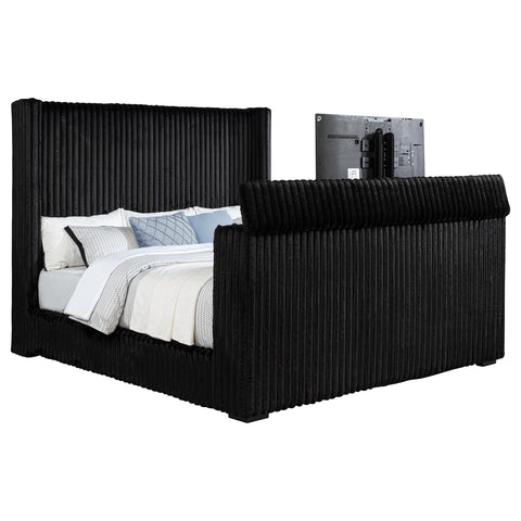 Mallory Upholstered Eastern King Wingback TV Bed Black