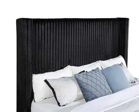 Mallory Upholstered Eastern King Wingback TV Bed Black