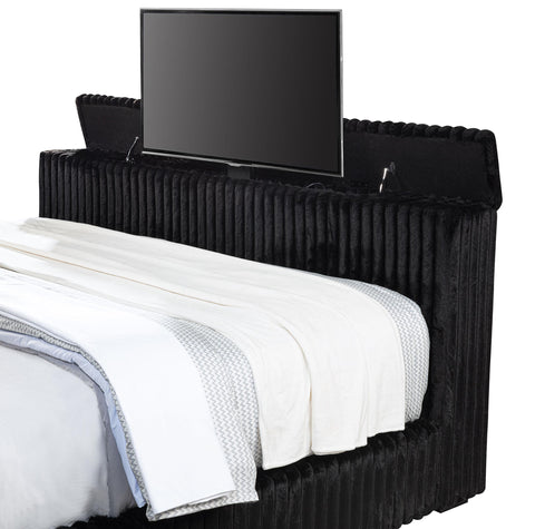Mallory Upholstered Eastern King Wingback TV Bed Black