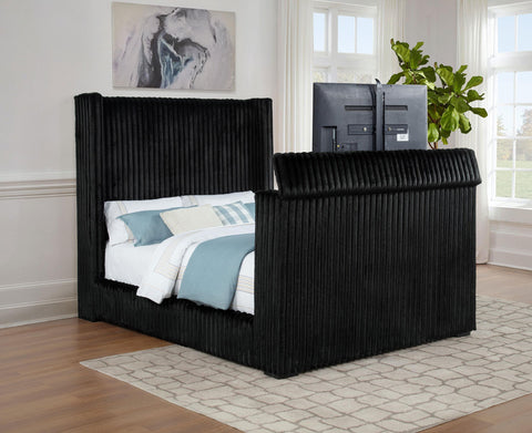 Mallory Upholstered Queen Wingback TV Bed Black