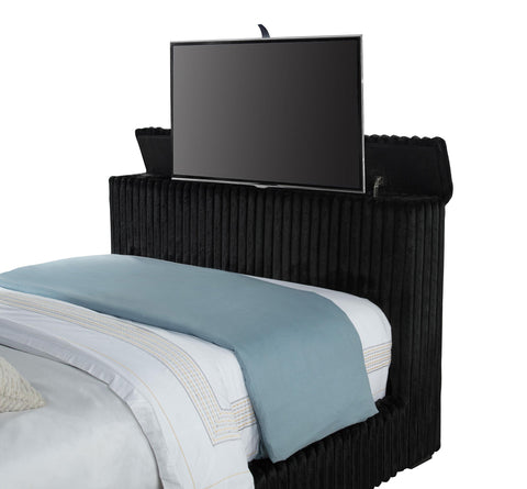 Mallory Upholstered Queen Wingback TV Bed Black