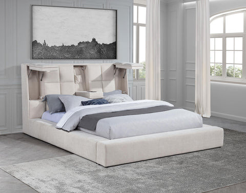 Holmes Upholstered California King Panel Platform Bed Cream