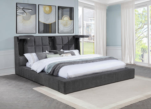 Holmes Upholstered Eastern King Panel Platform Bed Grey