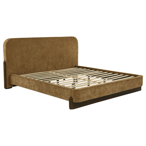 Ingram Upholstered Eastern King Platform Bed Curry and Walnut
