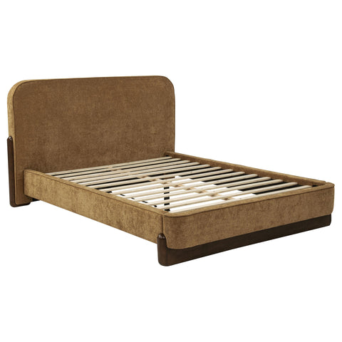 Ingram Upholstered Queen Platform Bed Curry and Walnut