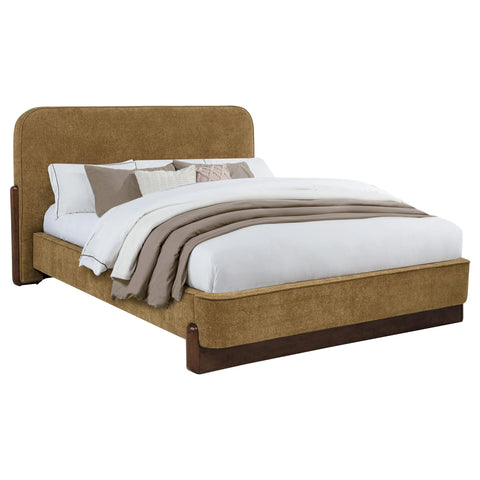 Ingram Upholstered Queen Platform Bed Curry and Walnut