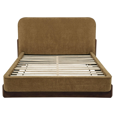 Ingram Upholstered Queen Platform Bed Curry and Walnut