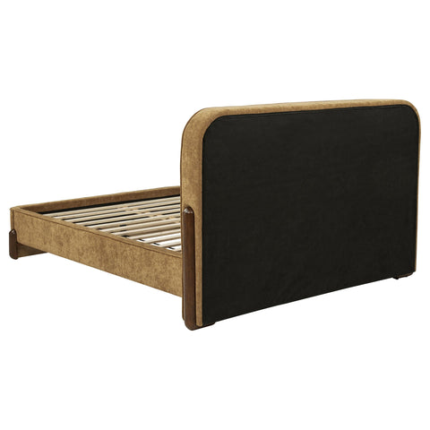 Ingram Upholstered Queen Platform Bed Curry and Walnut
